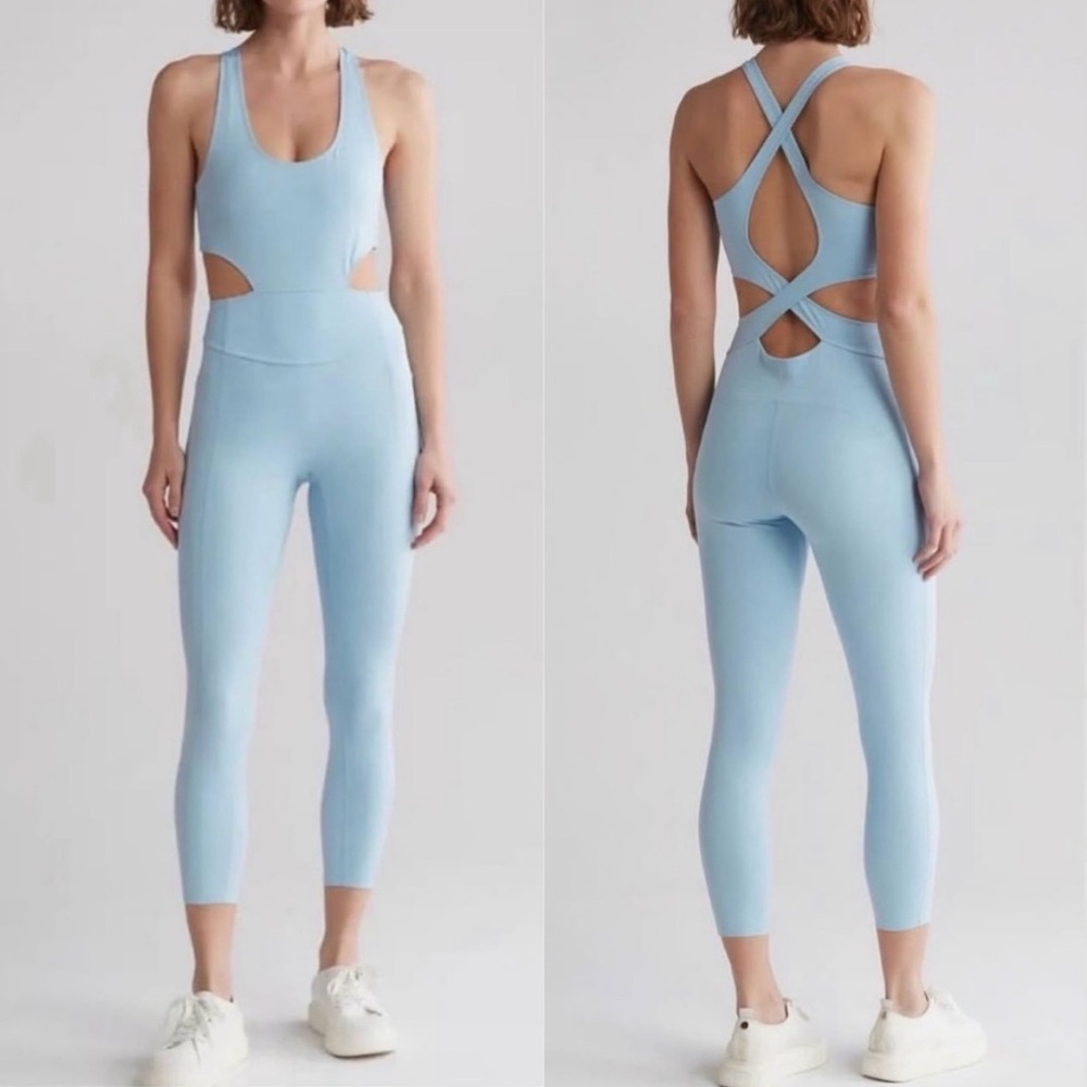 FP Movement by Free People Back It Up Light Blue Cutout Jumpsuit L